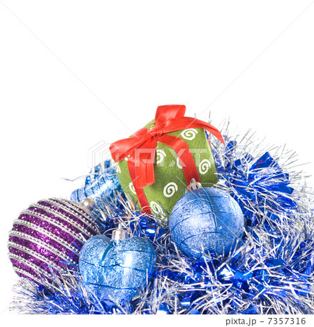christmas balls with and gift with decoration isolated on white 7357316