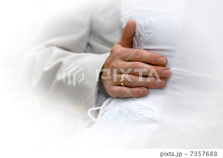 Just Married. Grooms hand with gold ring 7357688