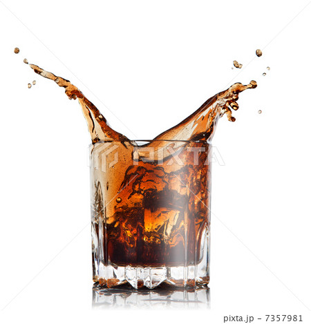 splash of cola in glass with ice cubes isolated on white 7357981
