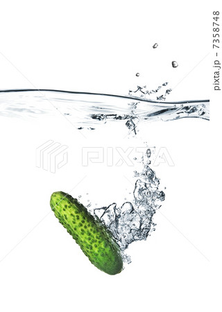 green cucumber dropped into water isolated on white green cucumber dropped into water isolated on white 7358748