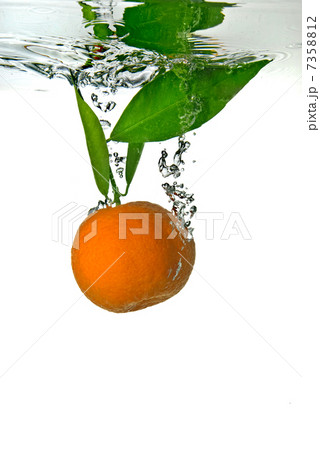 tangerine dropped into water with bubbles on white tangerine dropped into water with bubbles on white 7358812