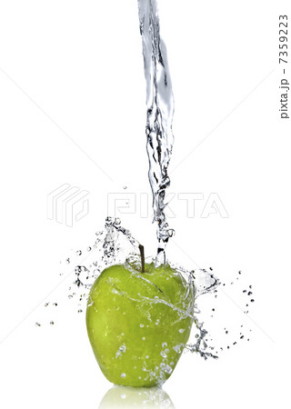 fresh water splash on green apple isolated on white 7359223