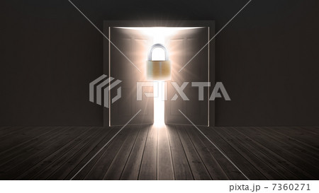 Padlock guarding door to bright light 7360271