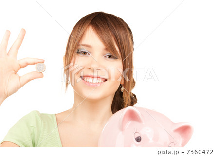 lovely teenage girl with piggy bank and coin lovely teenage girl with piggy bank and coin 7360472