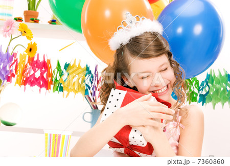 party girl with balloons and gift box party girl with balloons and gift box 7360860