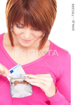 lovely woman with purse and money 7361886