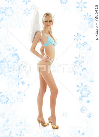 angel blond in blue lingerie with snowflakes angel blond in blue lingerie with snowflakes 7365418