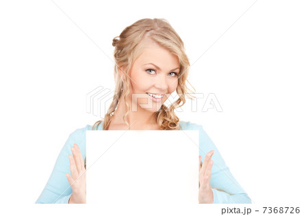 happy woman with blank board 7368726