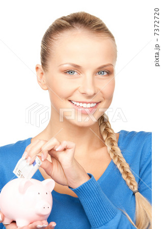 lovely woman with piggy bank and money lovely woman with piggy bank and money 7372720