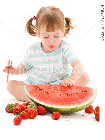 little girl with strawberry and watermelon little girl with strawberry and watermelon 7374954