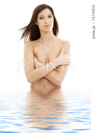 topless brunette with long hair in water topless brunette with long hair in water 7374955