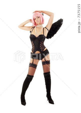 dancing black lingerie angel with pink hair 7375155