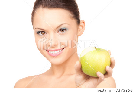 young beautiful woman with green apple 7375356