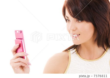 happy woman with cell phone 7376811