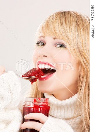 happy teenage girl with raspberry jam happy teenage girl with raspberry jam 7379196