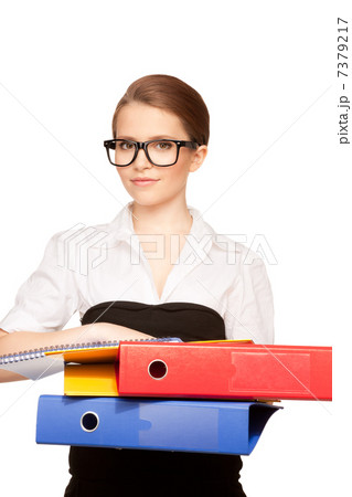 young attractive businesswoman with folders 7379217