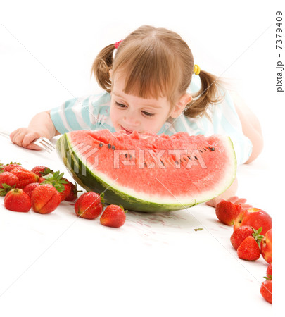 little girl with strawberry and watermelon 7379409