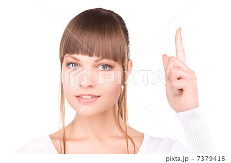 woman with her finger up woman with her finger up 7379418