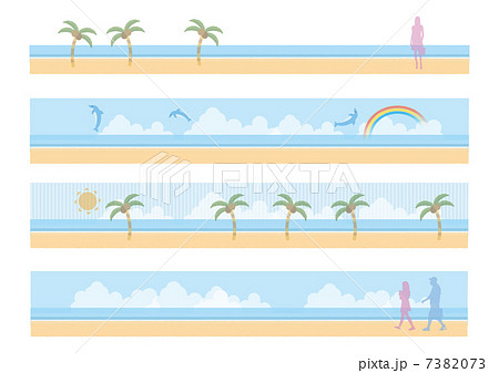 ビーチ背景セットのイラスト素材