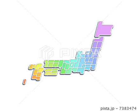 虹色の日本地図 白地図のイラスト素材