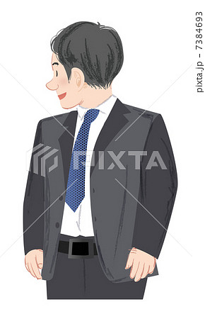 体格の良いスーツ姿の横向き男性 笑顔 のイラスト素材