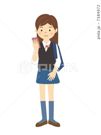 スマートフォンを見てしかめっ面の女子高生のイラスト素材