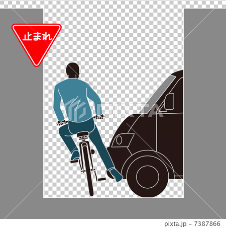 一時停止を無視して車にぶつかりそうになった自転車 7387866