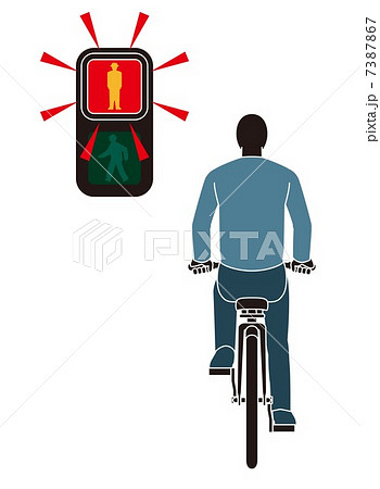 自転車と赤信号のイラスト素材