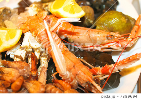Dish with seafood in a french restaurant restaurant Dish with seafood in a french restaurant restaurant 7389694