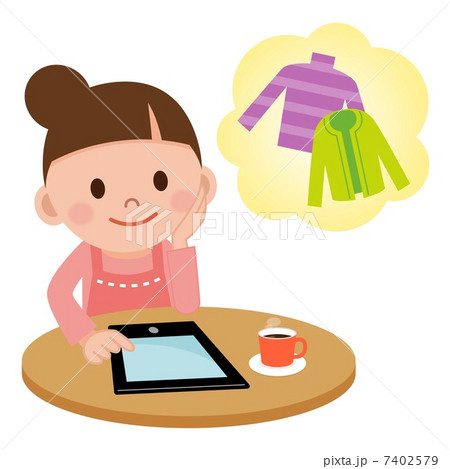 タブレットpcでショッピングをする女性のイラスト素材