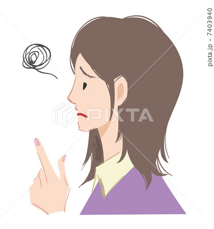 指を指す女性 困り顔左向き のイラスト素材