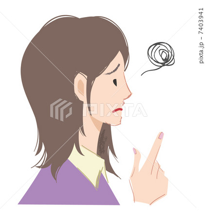 指を指す女性 困り顔右向き のイラスト素材