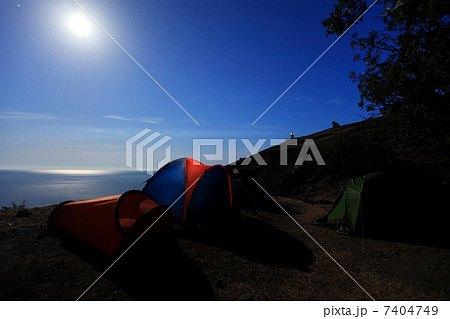Tourist tent at the seaside. Moon Night. Mountain Meganom, Crime Tourist tent at the seaside. Moon Night. Mountain Meganom, Crime 7404749