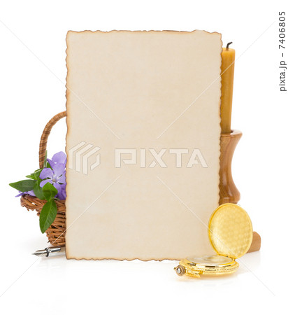 pocket watch and aged paper 7406805