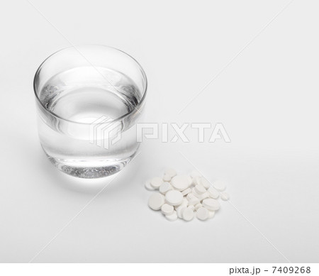 tablets and pills and glass of water 7409268
