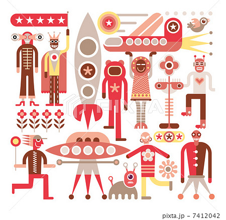Humans and Aliens - vector illustration Humans and Aliens - vector illustration 7412042