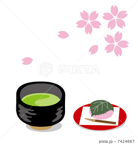 抹茶と桜餅のイラスト素材