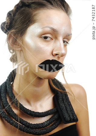 Shiny girl with fake lips, conceptual photo 7432187