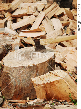 Wood prepared with axe for the winter 7432431
