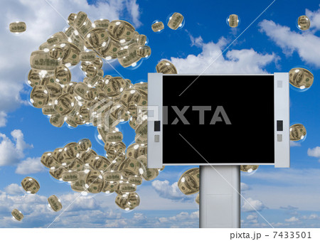 Blank advertising billboard with dollar bubbles and dollar sign Blank advertising billboard with dollar bubbles and dollar sign 7433501