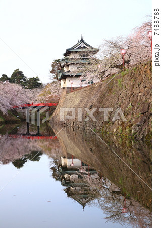 お堀に映る弘前城と桜 7433783