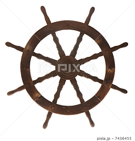 Old boat steering wheel isolated on white background. 7436455