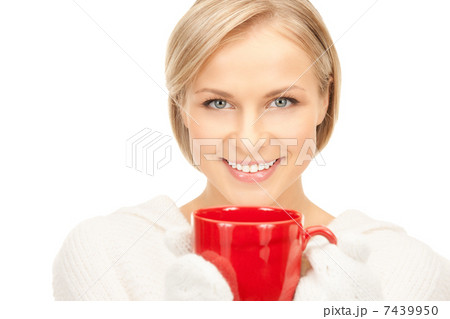 beautiful woman with red mug beautiful woman with red mug 7439950