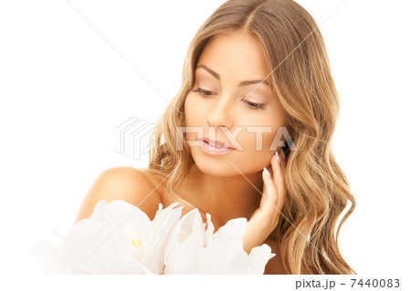 beautiful woman with white flower 7440083