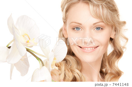 beautiful woman with white flower 7441148