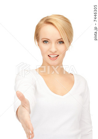 woman with an open hand ready for handshake woman with an open hand ready for handshake 7446305