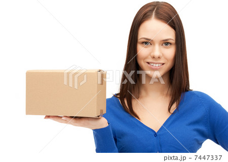 attractive businesswoman with cardboard box attractive businesswoman with cardboard box 7447337