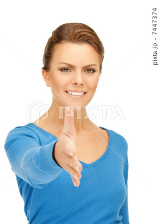 woman with an open hand ready for handshake woman with an open hand ready for handshake 7447374