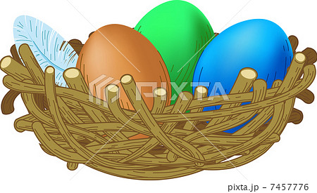 three colored eggs lie in a nest Easter illustration three colored eggs lie in a nest Easter illustration 7457776