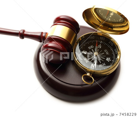 Judge's wooden gavel and compass Judge's wooden gavel and compass 7458229